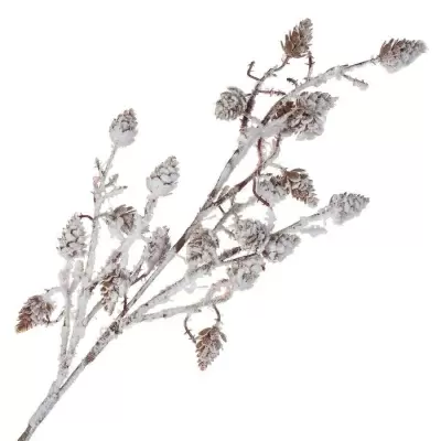 Ветка еловая искусственная заснеженная с шишками и ягодами