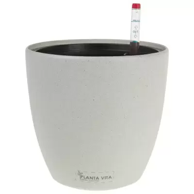 Пластиковое кашпо с автополивом Round Stone grey