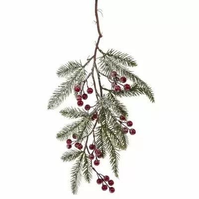 Ветка еловая искусственная заснеженная с ягодами