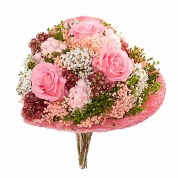 Стабилизированный букет Сердце 3 розы розовый