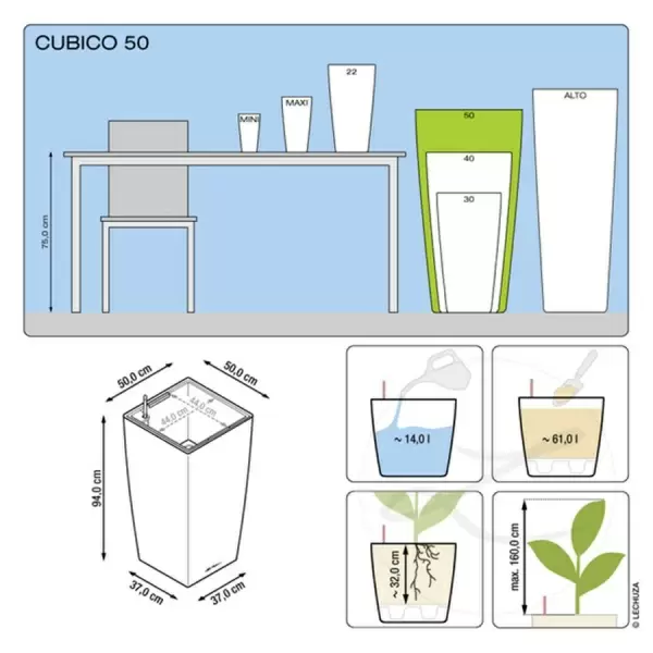 Кашпо Lechuza Cubico Premium