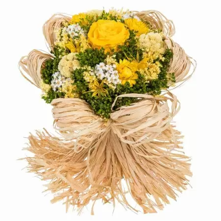 Стабилизированный букет Раффия желтый