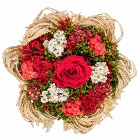 Стабилизированный букет Раффия красный