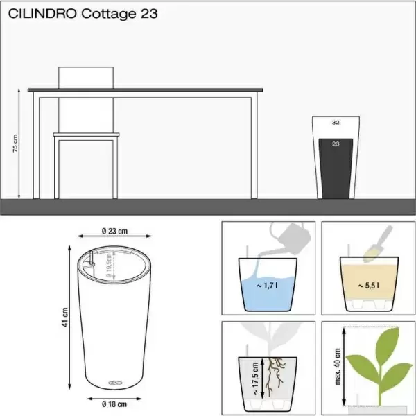 Кашпо Lechuza Cilindro Cottage Кашпо Lechuza Cilindro Cottage