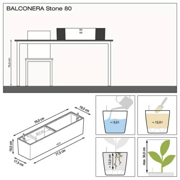 Кашпо Lechuza Balconera Stone 80 Кашпо Lechuza Balconera Stone 80