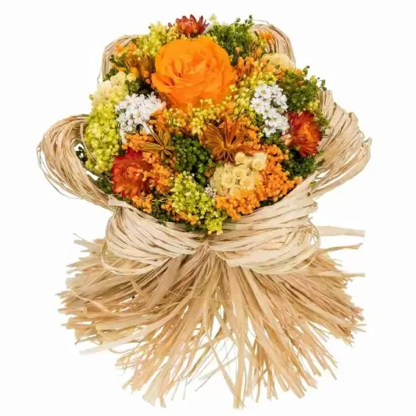 Стабилизированный букет Раффия оранжевый