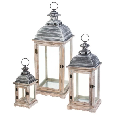 Набор фонарей (дерево, стекло), 28x28xH74 см, 21x21xH52 см, 14x14xH34 см (3шт)