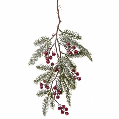 Ветка еловая искусственная заснеженная с ягодами