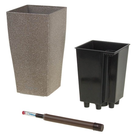 Пластиковое кашпо с автополивом Crater Stone brown