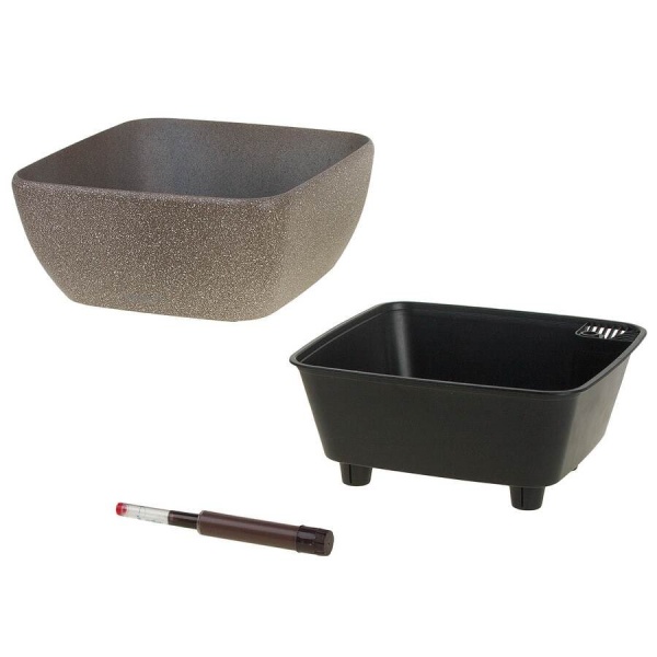 Пластиковое кашпо с автополивом Square Stone brown
