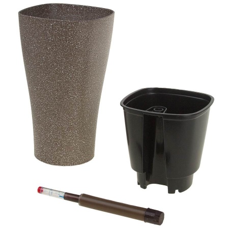Пластиковое кашпо с автополивом Crater Stone brown