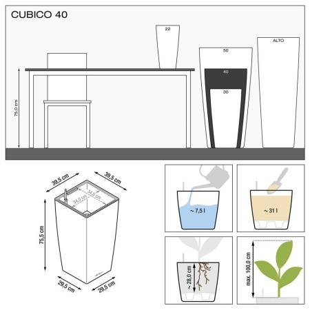 Кашпо Lechuza Cubico Premium