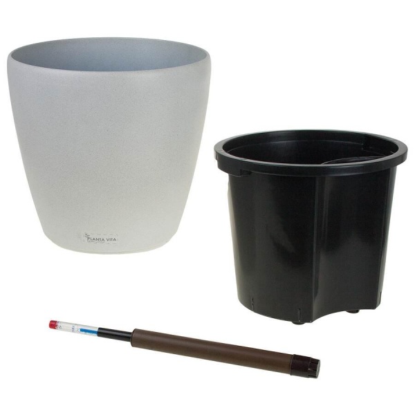 Пластиковое кашпо с автополивом Round Stone grey