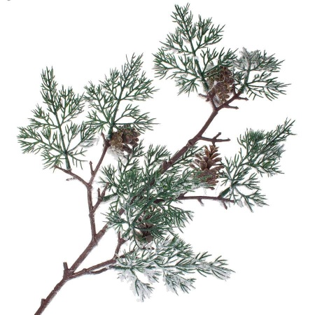 Ветка еловая искусственная заснеженная с шишками