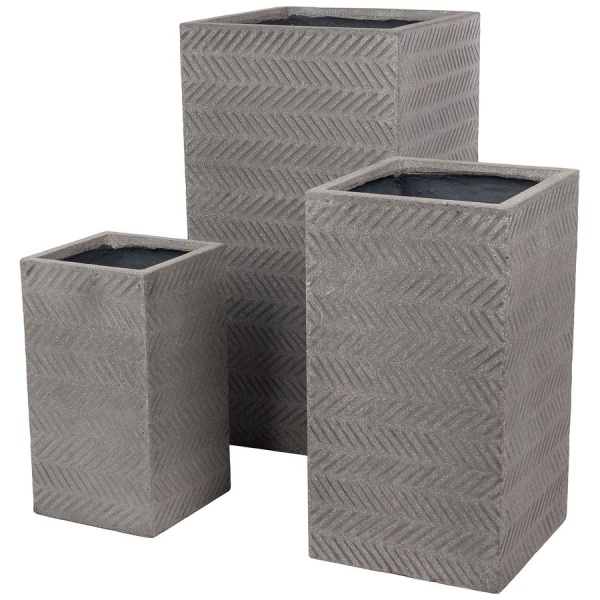 Высокий горшок Fishbone Fossil-wood grey Column