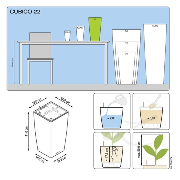 Кашпо Lechuza Cubico Premium