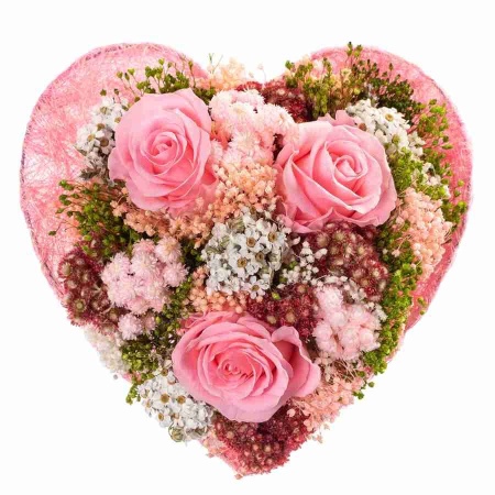 Стабилизированный букет Сердце 3 розы розовый