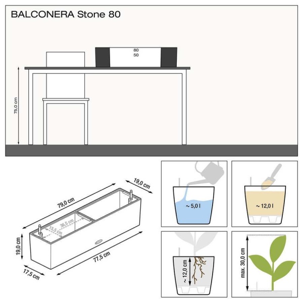 Кашпо Lechuza Balconera Stone 80