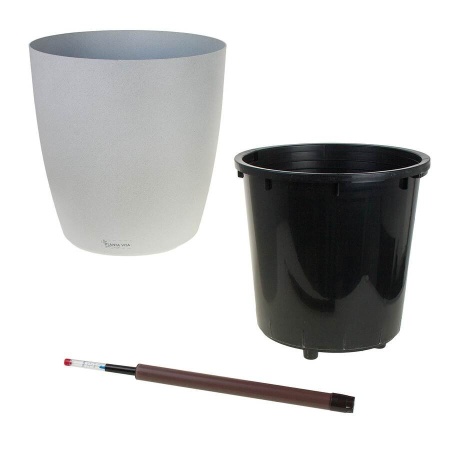 Пластиковое кашпо с автополивом Round Stone grey