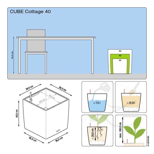 Кашпо Lechuza Cube Cottage