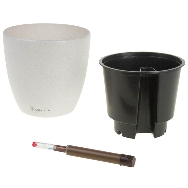 Пластиковое кашпо с автополивом Round Stone grey