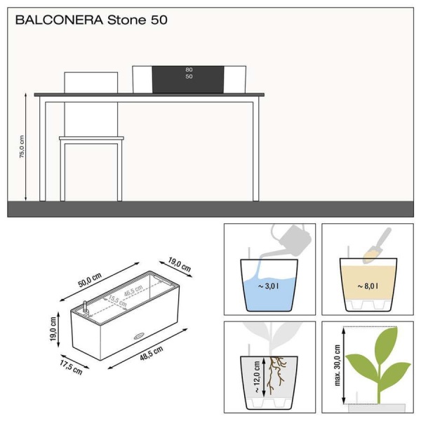 Кашпо Lechuza Balconera Stone 50